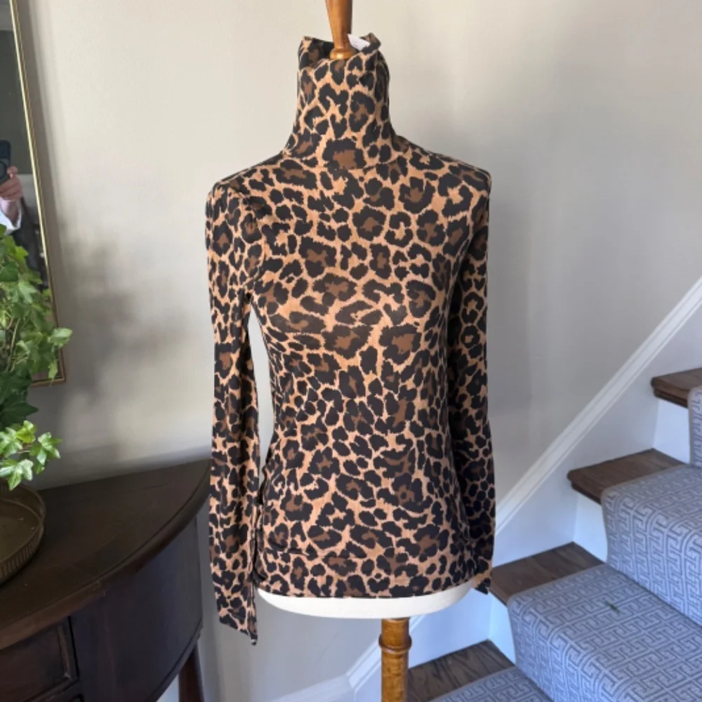 NWT J. Crew Tissue Turtleneck Top In Leopard Print XS
